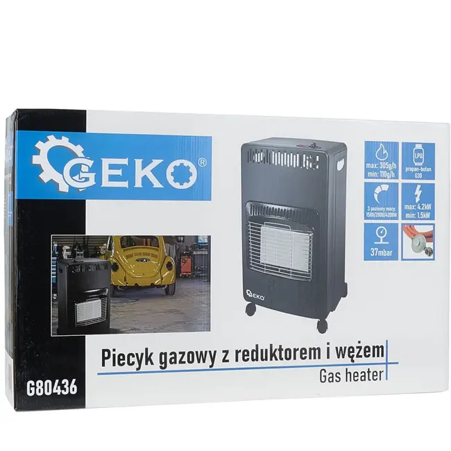 GEKO Gasverwarming - 4.2 kW - Keramisch Element - Drie Warmtestanden - Mobiel met Wielen