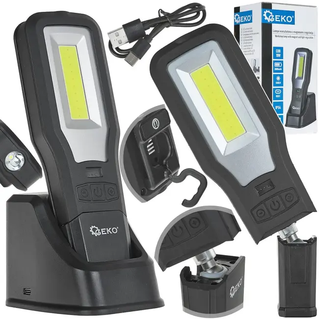 GEKO Multifunctionele LED werkplaatslamp - Magnetische basis - 2000mAh powerbank - 550lm - IP54
