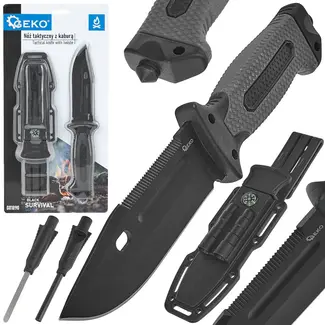GEKO Tactisch mes - Clip point - Met kompas en vuurstarter - 275 mm - Zwart