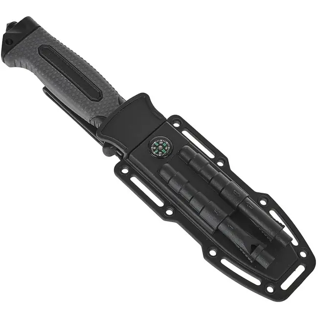 GEKO Tactisch mes - Clip point - Met kompas en vuurstarter - 275 mm - Zwart