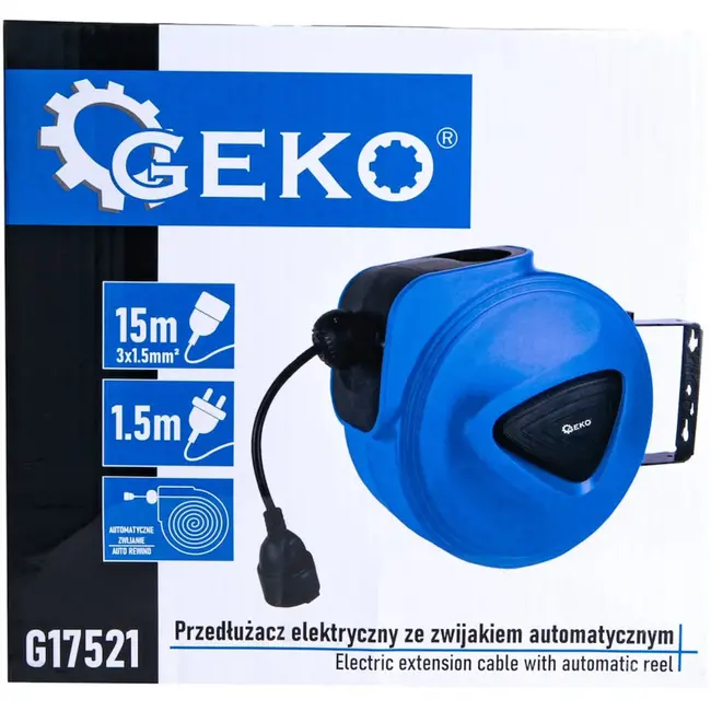 GEKO Automatische haspel verlengkabel - 15m + 1.5m - Wandmontage - Flexibel en duurzaam