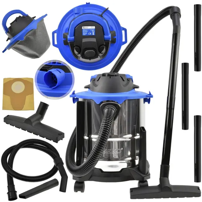 GEKO Industriële stofzuiger - nat en droog - 20L - 1250W - roestvrij staal