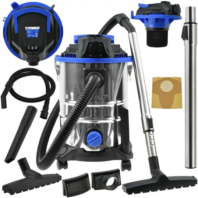 GEKO Industriële stofzuiger - nat en droog - 25L - 1500W - roestvrij staal