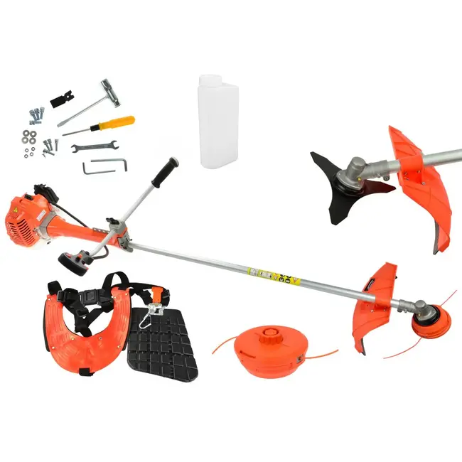 GEKO benzine bosmaaier 52cc met 3-tands mes, nylon koord, anti-vibratiesysteem en ergonomische V-handgreep