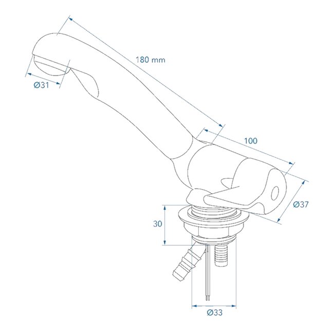 ProPlus Koudwaterkraan - 12V - Hoogglans Chroom - Ø33mm - Blister