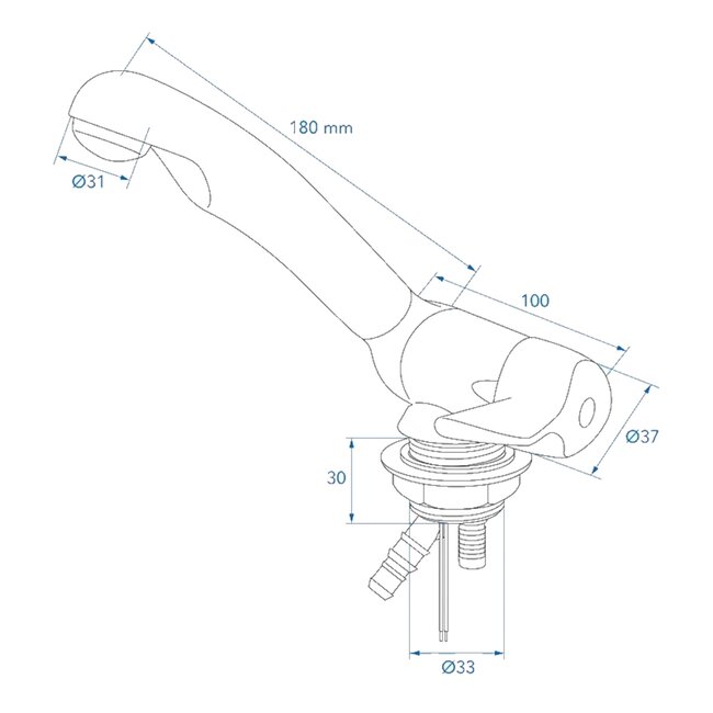 ProPlus Koudwaterkraan - 12V - Hoogglans Chroom - Ø33mm