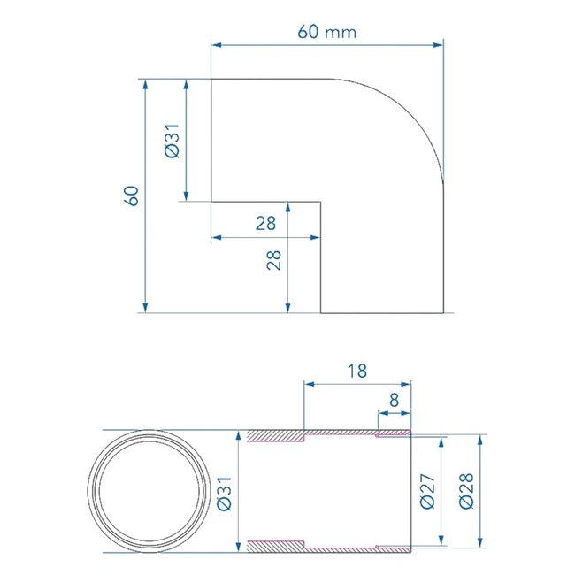 ProPlus Hoekstuk Ø28 mm 90° - PE Zwart - Snelle Montage Blister