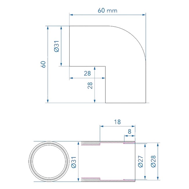 ProPlus Hoekstuk 90° - PE Zwart - Snelle Montage - Ø28 mm