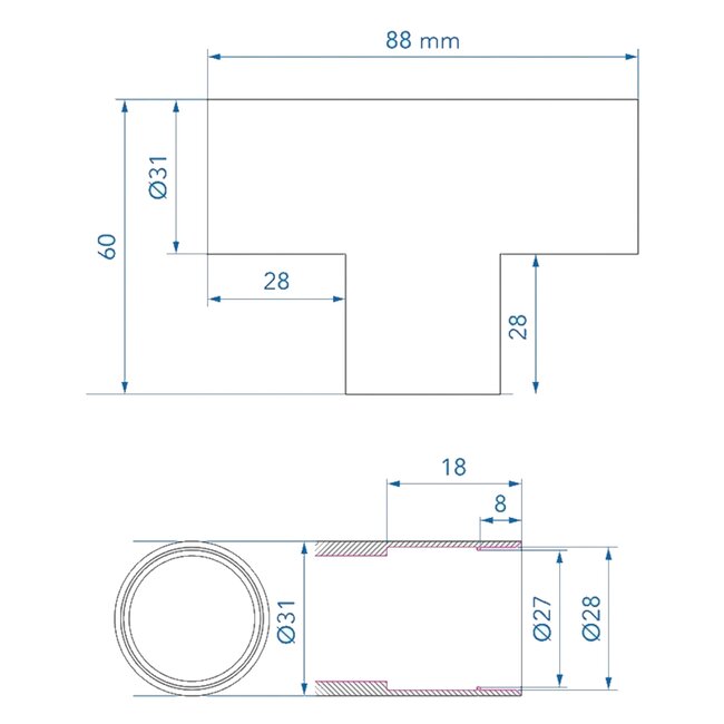 ProPlus T-stuk PE zwart - Ø28 mm - Snelle Montage