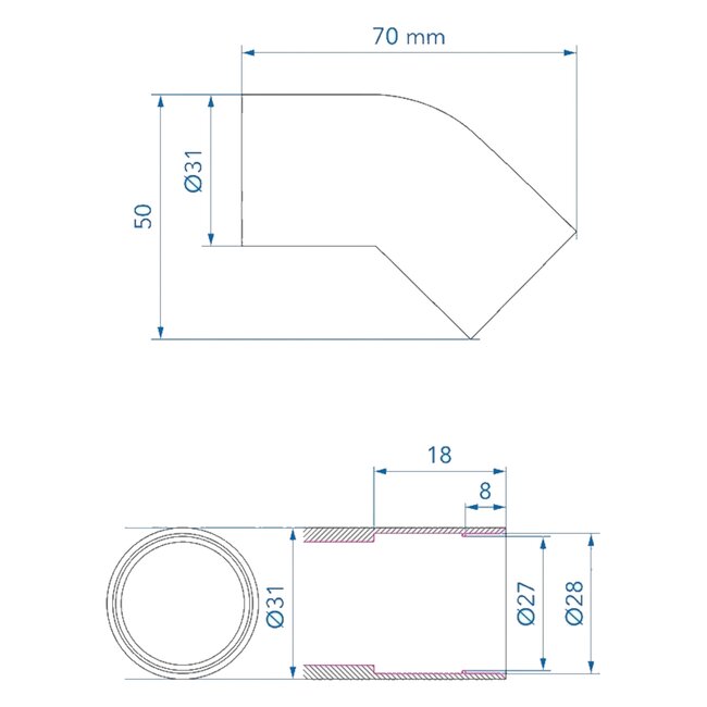 ProPlus Hoekstuk 45° - Ø28 mm - PE Zwart - Snelle Montage