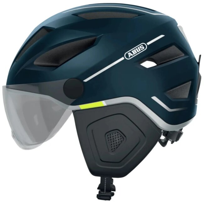 ABUS Fietshelm met vizier en LED-licht - L (56-62 cm) - Midnight blauw