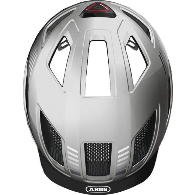ABUS Zilveren fietshelm - robuust en reflecterend - maat L (56-61 cm) - met LED-achterlicht