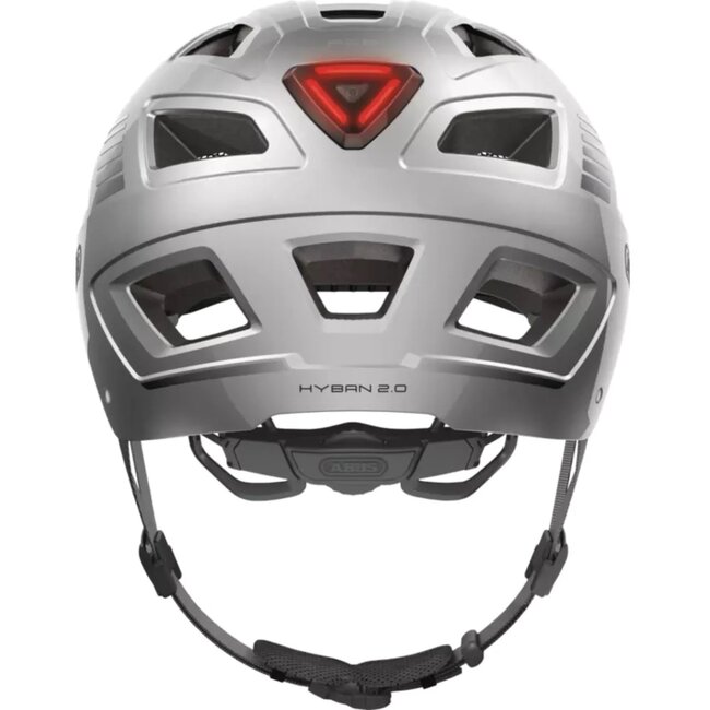 ABUS Zilveren fietshelm - robuust en reflecterend - maat L (56-61 cm) - met LED-achterlicht
