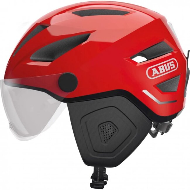 ABUS Fietshelm met LED-licht en vizier - L (56-62 cm) - Rood
