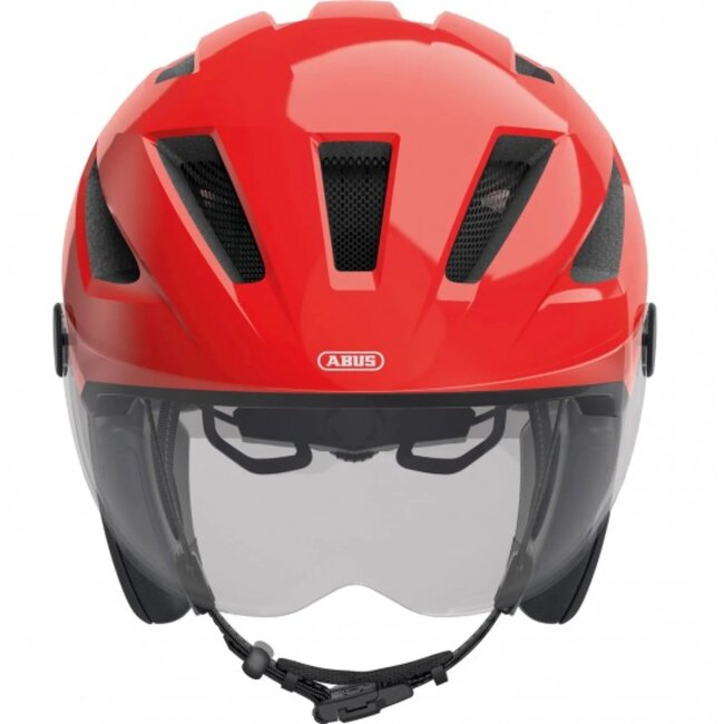 ABUS Fietshelm met LED-licht en vizier - L (56-62 cm) - Rood