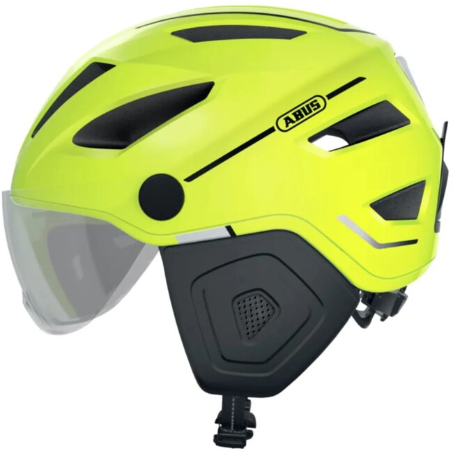 ABUS Fietshelm met LED-licht en vizier - Geel - Maat L (56-62 cm)