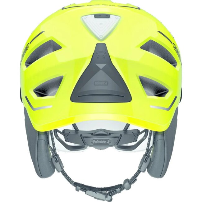 ABUS Fietshelm met LED-licht en vizier - Geel - Maat L (56-62 cm)