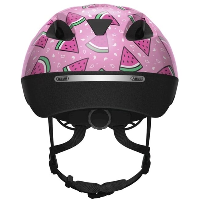ABUS Kinderhelm met reflectoren en vliegennet - Maat M (50-55 cm) - Roze met watermeloenprint
