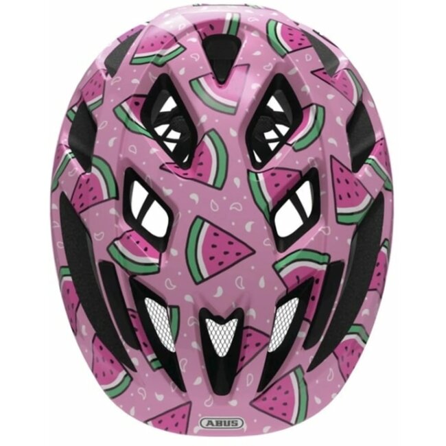 ABUS Kinderhelm met reflectoren en vliegennet - Maat M (50-55 cm) - Roze met watermeloenprint