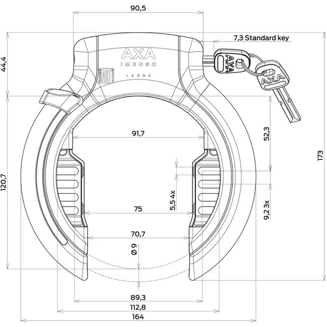 AXA Ringslot met extra brede opening - Kinderbeveiliging - Zwart - Veiligheidsniveau 12 - Geschikt voor dikke banden