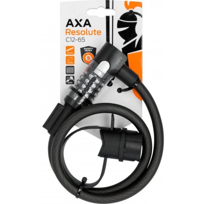 AXA Kabelslot met cijfercode - 65 cm - Mat zwart - Roestvaststalen details - Beveiligingsniveau 5