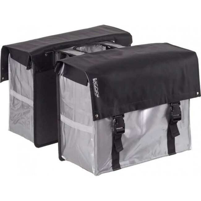 Bagoo Dubbele fietstas - waterafstotend bisonyl - 58L - zwart/zilver