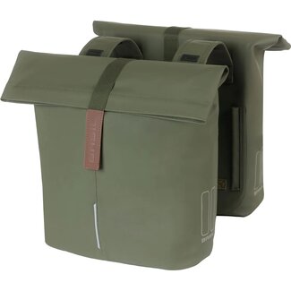 Basil Dubbele fietstas - vegan leer - waterafstotend - reflecterend - 28-32L - mosgroen