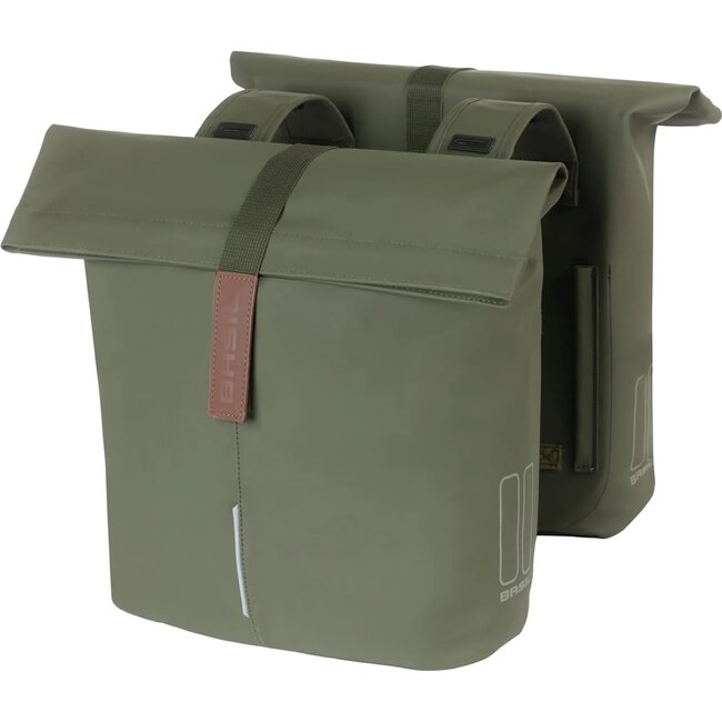 Basil Dubbele fietstas - vegan leer - waterafstotend - reflecterend - 28-32L - mosgroen