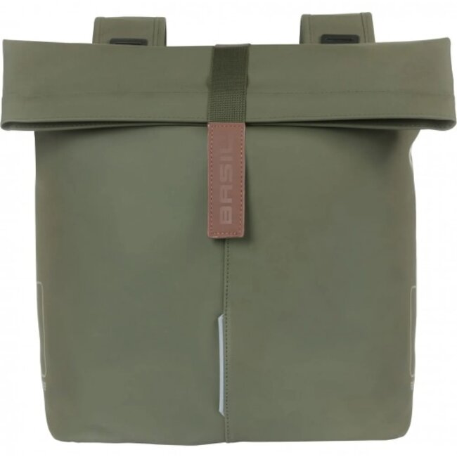 Basil Dubbele fietstas - vegan leer - waterafstotend - reflecterend - 28-32L - mosgroen