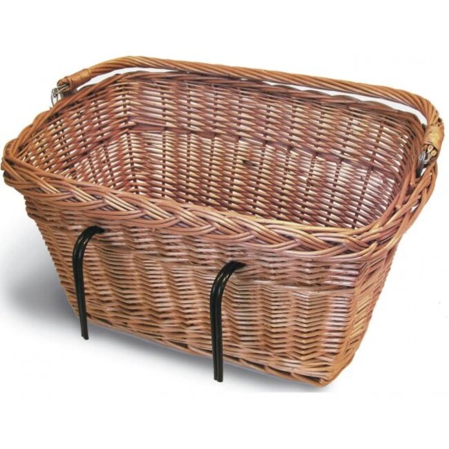 Basil Rechthoekige rieten fietsmand - natuurlijke uitstraling - met haken en hengsel - 48x34x26 cm