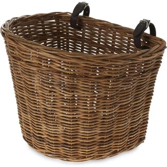 Basil Rotan fietsmand - halfrond - groot formaat - lederen riempjes - bruin