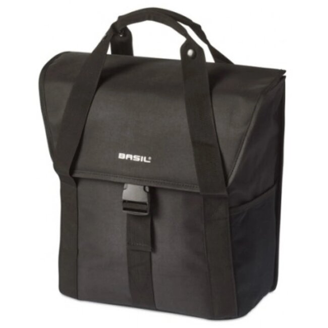 Basil Enkele fietstas - 16L - zwart - veelzijdig en reflecterend - met Hook-On systeem