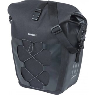 Basil Waterdichte enkele fietstas - 25-31L - Zwart - Reflectie - Rolsluiting - Schouderriem