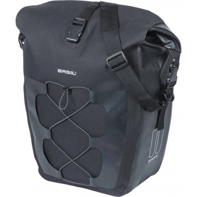 Basil Waterdichte enkele fietstas - 25-31L - Zwart - Reflectie - Rolsluiting - Schouderriem