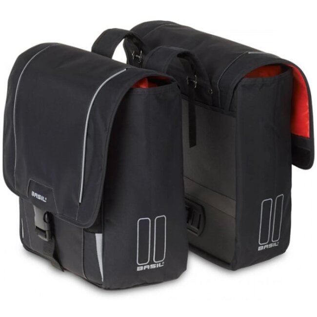 Basil Dubbele fietstas 32L - Waterafstotend - Zwart - Reflecterend - Geschikt voor E-bike