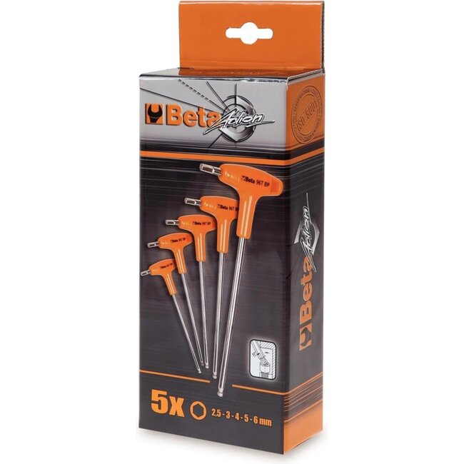 Beta T-greep inbussleutelset - 5-delig - 2,5-6 mm - Dubbelzijdig - Voor krappe ruimtes