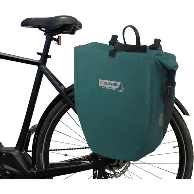 Büchel Enkele fietstas - 100% waterdicht - Aqua blauw - 25,4L - Met haaksysteem