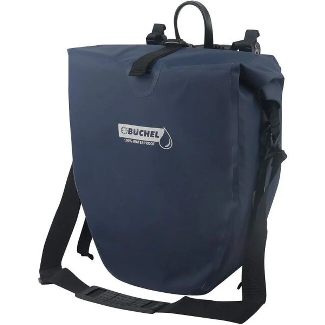 Büchel Waterdichte enkele fietstas - 25,4L - Blauw - Inclusief haaksysteem - 100% waterdicht