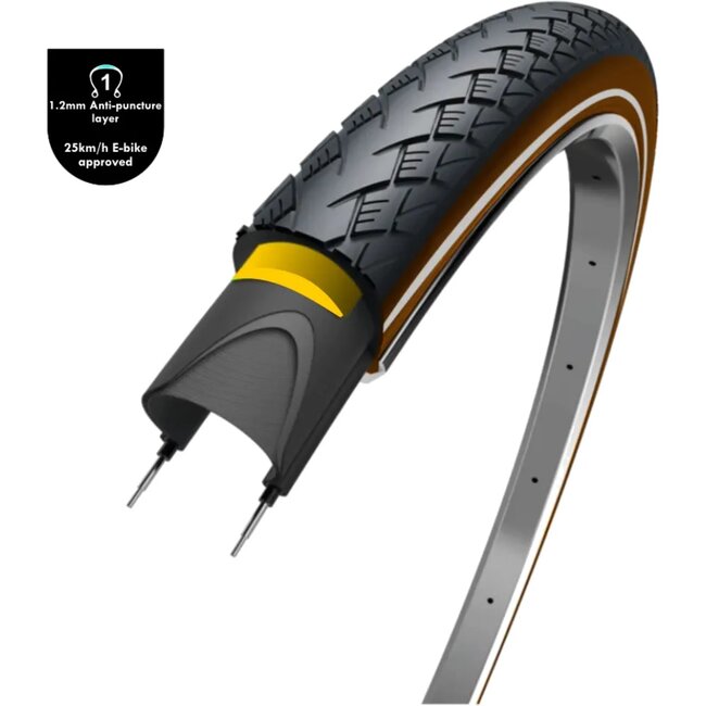 WOLFF Buitenband 28x1.75 - Anti-leklaag 1.2mm - Reflecterend zwart/bruin - Veilig en duurzaam