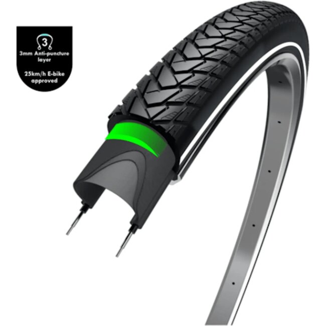 WOLFF Buitenband met reflectie - 3mm anti-leklaag - 28 inch - zwart