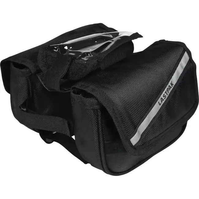 Benson Fiets frame tas - met telefoonvak - reflecterende strepen - 19x13x16 cm - zwart
