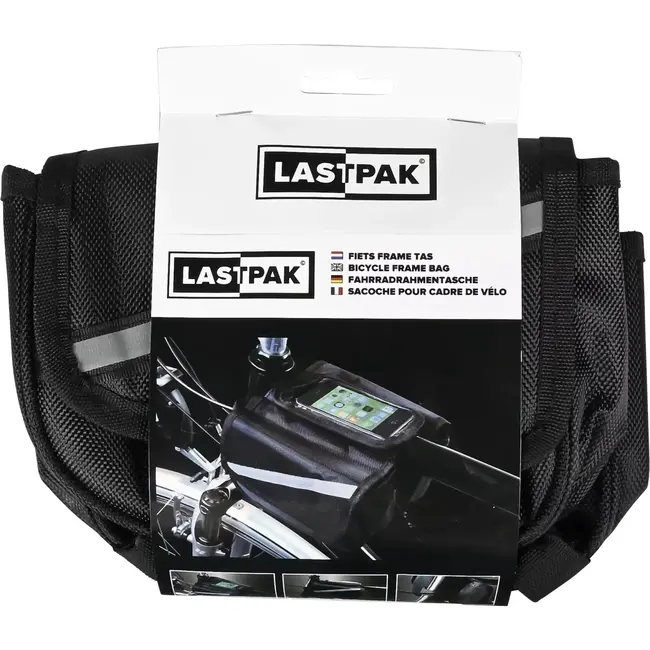 Benson Fiets frame tas - met telefoonvak - reflecterende strepen - 19x13x16 cm - zwart