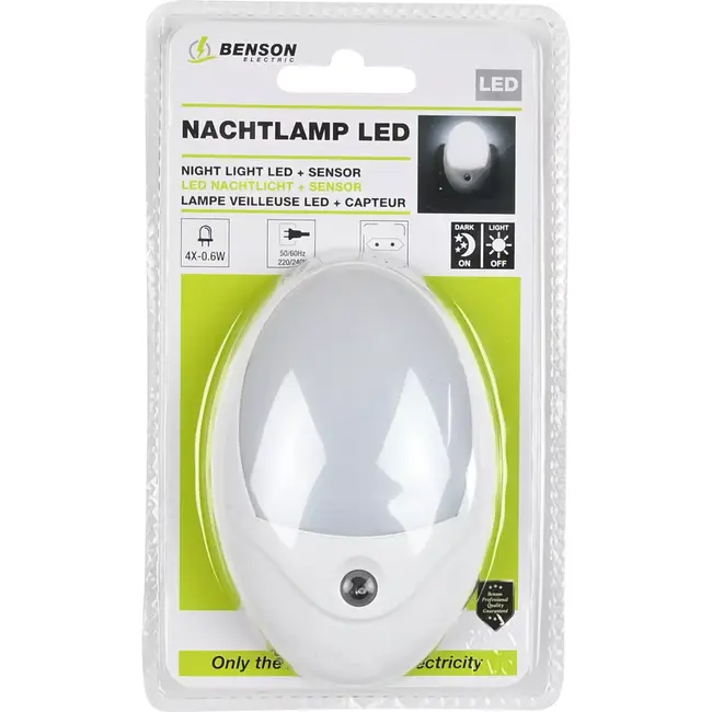 Benson LED nachtlamp met sensor - 4 LED's - 20 lumen - 6500K - 80x80x35 mm