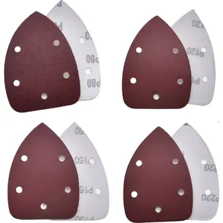 Benson Driehoekige schuurschijven set - 140 x 95 mm - 12 stuks - Velcro bevestiging - Geschikt voor houtbewerking Benson Driehoekige schuurschijven set - 140 x 95 mm - 12 stuks - Velcro bevestiging - Geschikt voor houtbewerking