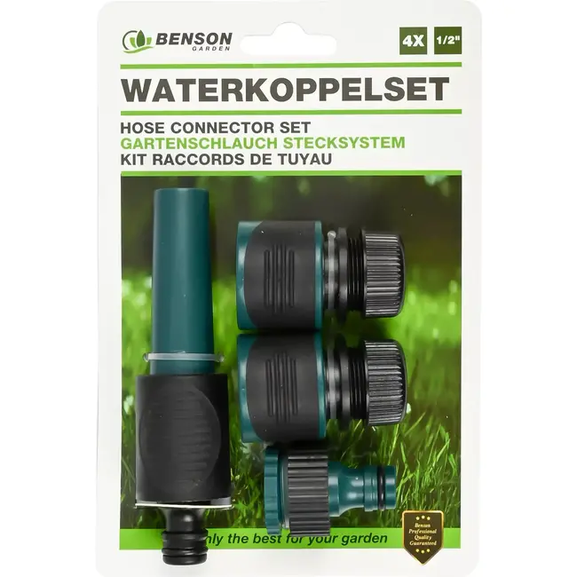 Benson Waterkoppelset 4-delig - Verstelbare sproeikop - Soft grip - Inclusief terugslagklep