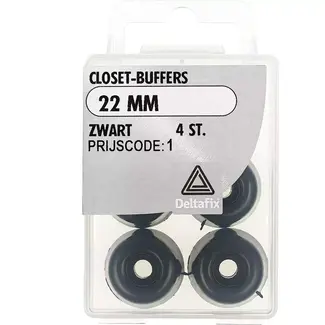 Deltafix Zwarte closetbuffers - 22 mm - 4 stuks - Schokabsorberend - Veelzijdig gebruik