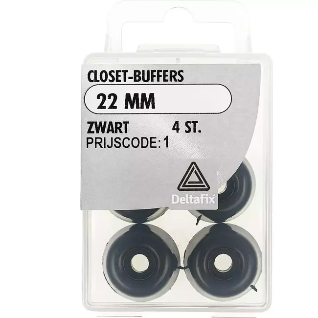 Deltafix Zwarte closetbuffers - 22 mm - 4 stuks - Schokabsorberend - Veelzijdig gebruik