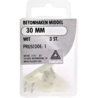 Deltafix Witte betonhaakjes - 30 mm - 3 stuks - stevige bevestiging voor beton