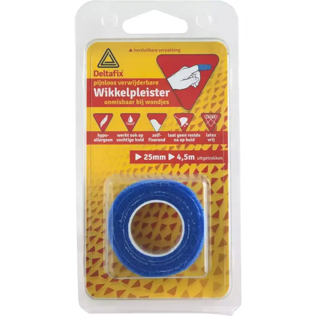 Deltafix Wikkelpleister - 4,5 m x 25 mm - Blauw - Flexibele ondersteuning - Medisch en non-medisch gebruik