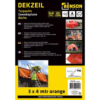 Benson Oranje dekzeil - 2x3 m - Waterdicht - PE 65GSM - Lichtgewicht